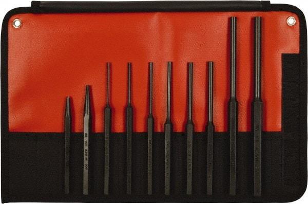 Mayhew - 10 Piece, 1/8 to 3/8", Assorted Brass Punch Kit - Hex Shank, Steel, Comes in Kit Bag - Exact Tool & Supply
