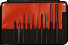 Mayhew - 10 Piece, 1/8 to 3/8", Assorted Brass Punch Kit - Hex Shank, Steel, Comes in Kit Bag - Exact Tool & Supply