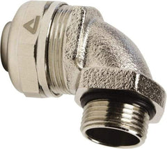Anaconda Sealtite - 16mm Trade, Nickel Plated Brass Threaded 90° Liquidtight Conduit Connector - Partially Insulated - Exact Tool & Supply