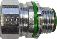 Anaconda Sealtite - 1" Trade, Zinc Plated Steel Threaded Straight Liquidtight Conduit Connector - Insulated - Exact Tool & Supply