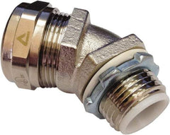 Anaconda Sealtite - 1" Trade, Nickel Plated Brass Threaded Angled Liquidtight Conduit Connector - Partially Insulated - Exact Tool & Supply