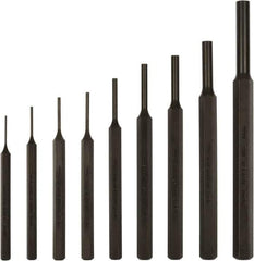 Mayhew - 9 Piece, 1.5 to 10mm, Pin Punch Set - Hex Shank, Steel, Comes in Kit Bag - Exact Tool & Supply