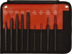 Mayhew - 9 Piece, 9/32 to 5/32", Pin Punch Set - Hex Shank, Steel, Comes in Kit Bag - Exact Tool & Supply