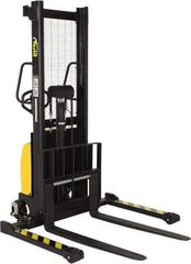 Vestil - 2,000 Lb Capacity, 63" Lift Height, Battery Powered Stacker - 2-1/8" Lowered Height, 42" Fork Length, 26-3/4" Overall Width - Exact Tool & Supply