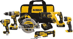 DeWALT - 20 Volt Cordless Tool Combination Kit - Includes 1/2" Brushless Hammerdrill, 1/4" Brushless Impact Driver, Brushless Reciprocating Saw, 7-1/2" Brushless Circular Saw, Oscillating Tool & LED Worklight, Lithium-Ion Battery Included - Exact Tool & Supply