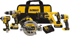 DeWALT - 20 Volt Cordless Tool Combination Kit - Includes 1/2" Brushless Hammerdrill, 1/4" Brushless Impact Driver, Brushless Reciprocating Saw, 7-1/2" Brushless Circular Saw & LED Worklight, Lithium-Ion Battery Included - Exact Tool & Supply