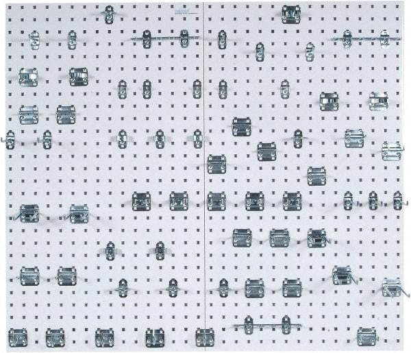 Triton - 24" Wide x 42-1/2" High Peg Board Kit - 2 Panels, 63 Hooks, Steel with Epoxy Coating, White - Exact Tool & Supply