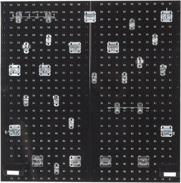 Triton - 18" Wide x 36" High Peg Board Kit - 2 Panels, 28 Hooks, Steel with Epoxy Coating, Black - Exact Tool & Supply