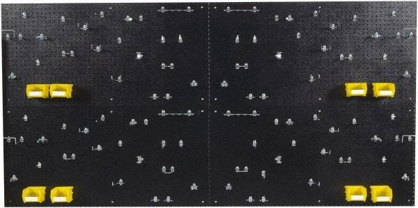 Triton - 24" Wide x 48" High Peg Board Kit - 4 Panels, 96 Hooks, Polyethylene, Black - Exact Tool & Supply