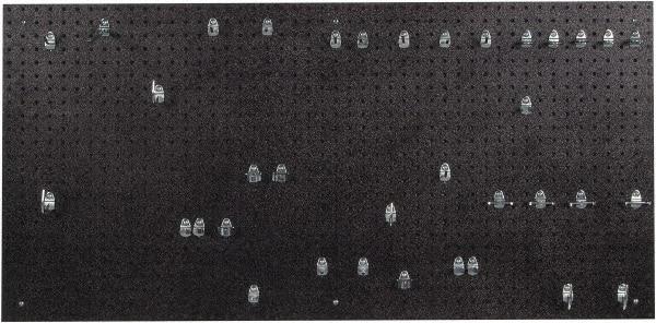 Triton - 24" Wide x 48" High Peg Board Kit - 1 Panel, 36 Hooks, Polyethylene, Black - Exact Tool & Supply