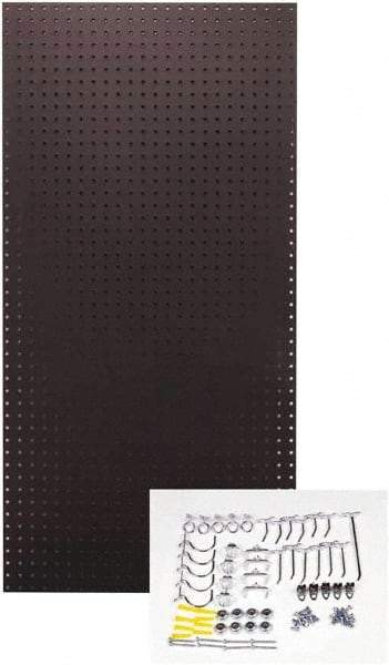 Triton - 24" Wide x 48" High Peg Board Kit - 1 Panel, 36 Hooks, Tempered Hardboard, Black - Exact Tool & Supply
