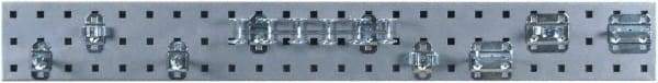 Triton - 4-1/2" Wide x 36" High Peg Board Strip - 1 Panel, 8 Hooks, Steel with Epoxy Coating, Silver - Exact Tool & Supply