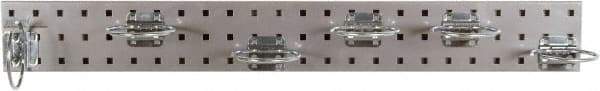 Triton - 4-1/2" Wide x 36" High Peg Board Strip - 1 Panel, 6 Hooks, Steel with Epoxy Coating, Silver - Exact Tool & Supply