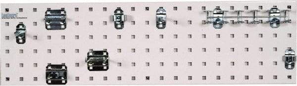 Triton - 9" Wide x 31-1/2" High Peg Board Strip - 1 Panel, 8 Hooks, Steel with Epoxy Coating, White - Exact Tool & Supply
