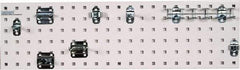 Triton - 9" Wide x 31-1/2" High Peg Board Strip - 1 Panel, 8 Hooks, Steel with Epoxy Coating, White - Exact Tool & Supply