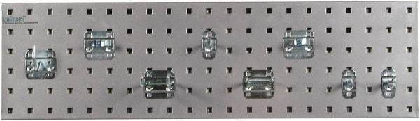 Triton - 9" Wide x 21-1/2" High Peg Board Strip - 1 Panel, 8 Hooks, Steel with Epoxy Coating, Silver - Exact Tool & Supply
