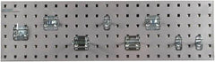 Triton - 9" Wide x 21-1/2" High Peg Board Strip - 1 Panel, 8 Hooks, Steel with Epoxy Coating, Silver - Exact Tool & Supply