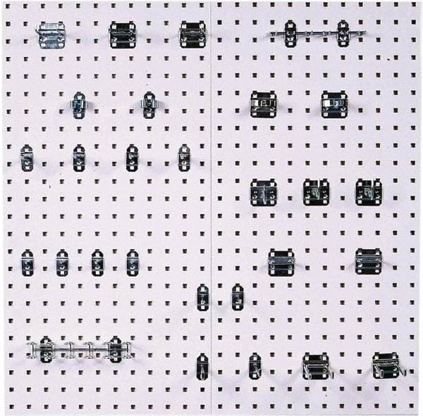 Triton - 18" Wide x 36" High Peg Board Kit - 2 Panels, 28 Hooks, Steel with Epoxy Coating, White - Exact Tool & Supply