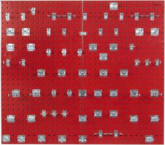 Triton - 24" Wide x 42-1/2" High Peg Board Kit - 2 Panels, 63 Hooks, Steel with Epoxy Coating, Red - Exact Tool & Supply