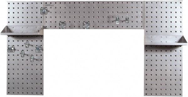 Triton - 30" Wide x 55" High Peg Board Strip - 3 Panels, 9 Hooks, Steel with Epoxy Coating, Silver - Exact Tool & Supply