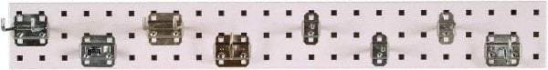 Triton - 4-1/2" Wide x 36" High Peg Board Strip - 1 Panel, 8 Hooks, Steel with Epoxy Coating, White - Exact Tool & Supply