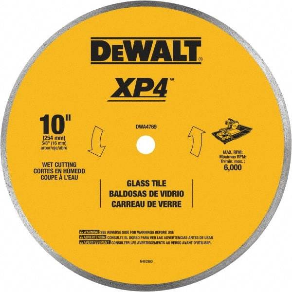 DeWALT - 10" Diam, 15.88mm Arbor Hole Diam, Continuous Edge Tooth Wet & Dry Cut Saw Blade - Steel, Smooth Action, Standard Round Arbor - Exact Tool & Supply