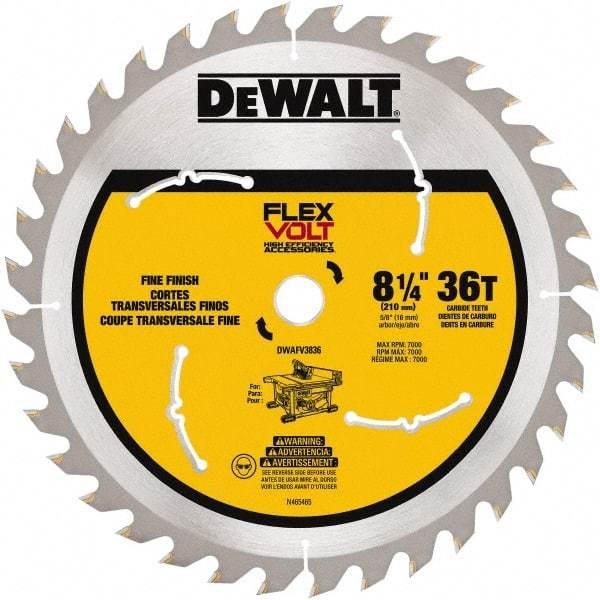 DeWALT - 8-1/4" Diam, 15.88mm Arbor Hole Diam, 36 Tooth Wet & Dry Cut Saw Blade - Steel, Smooth Action, Standard Round Arbor - Exact Tool & Supply