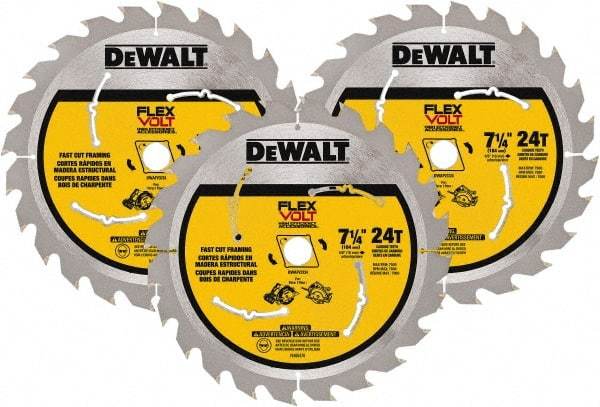 DeWALT - 7-1/4" Diam, 15.88mm Arbor Hole Diam, 24 Tooth Wet & Dry Cut Saw Blade - Steel, Smooth Action, Standard Round Arbor - Exact Tool & Supply
