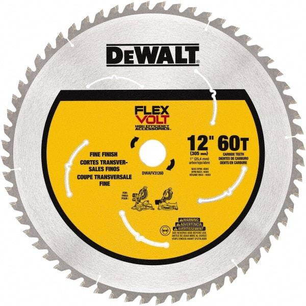 DeWALT - 12" Diam, 1" Arbor Hole Diam, 60 Tooth Wet & Dry Cut Saw Blade - Steel, Smooth Action, Standard Round Arbor - Exact Tool & Supply
