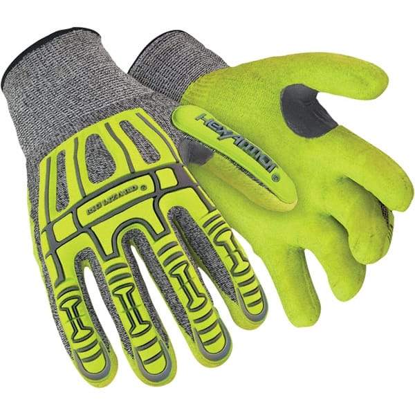 HexArmor - Size 3XL (12), ANSI Cut Lvl A4, Puncture Lvl 4, Abrasion Lvl 4, Nitrile Coated Cut Resistant Gloves - Palm & Fingers Coated, Knit Wrist, Yellow/Black, Paired - Exact Tool & Supply