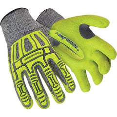 HexArmor - Size 3XL (12), ANSI Cut Lvl A4, Puncture Lvl 4, Abrasion Lvl 4, Nitrile Coated Cut Resistant Gloves - Palm & Fingers Coated, Knit Wrist, Yellow/Black, Paired - Exact Tool & Supply