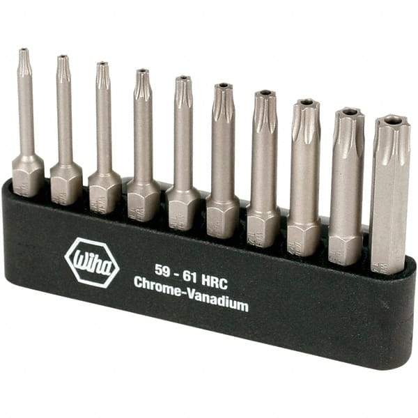 Wiha - 10 Piece, 1/4" Drive Screwdriver Torx Insert Bit Set - Tamperproof 7 to 40 Torx - Exact Tool & Supply