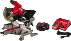 Milwaukee Tool - 5 Amp, 18 Volt, 5,000 RPM, 49° Left & Right Double Bevel Sliding Miter Saw - 5/8" Arbor, 7-1/4" Blade Diam, Includes Blade Wrench, Blade, Battery Pack & Battery Charger - Exact Tool & Supply