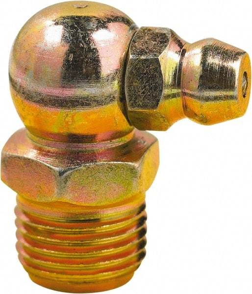 lumax - 90° Head Angle, 1/8 PTF Steel Grease Fitting Adapter - 7/16" Hex, 0.85" Overall Height, 0.29" Shank Length - Exact Tool & Supply