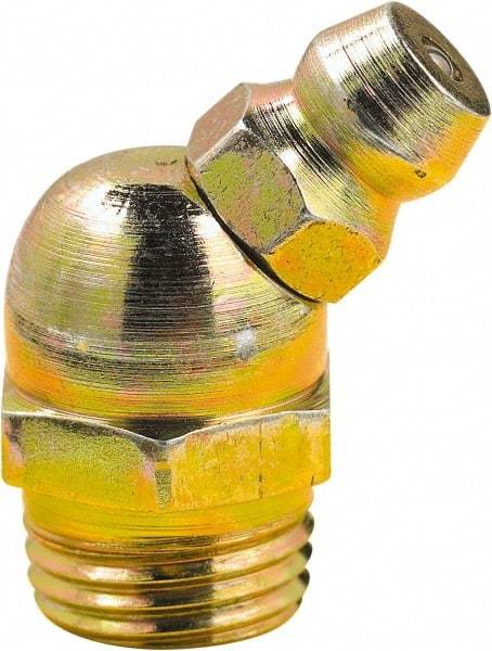 lumax - 45° Head Angle, M8x1 Metric Steel Grease Fitting Adapter - 10mm Hex, 0.88" Overall Height, 0.22" Shank Length - Exact Tool & Supply