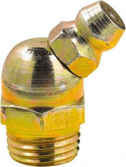 lumax - 45° Head Angle, M8x1 Metric Steel Grease Fitting Adapter - 10mm Hex, 0.88" Overall Height, 0.22" Shank Length - Exact Tool & Supply