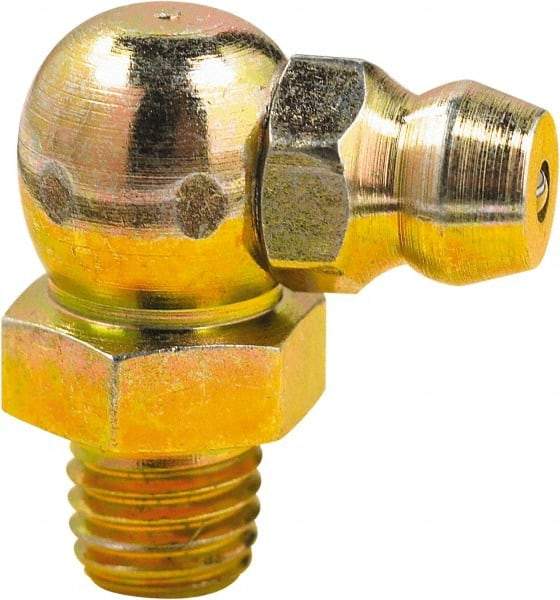 lumax - 90° Head Angle, M6x1 Metric Steel Grease Fitting Adapter - 10mm Hex, 3/4" Overall Height, 0.22" Shank Length - Exact Tool & Supply