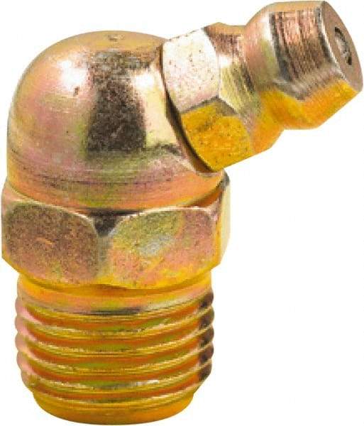 lumax - 65° Head Angle, 1/8 PTF Steel Grease Fitting Adapter - 7/16" Hex, 0.85" Overall Height, 0.29" Shank Length - Exact Tool & Supply