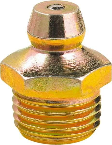 lumax - Straight Head Angle, 1/8 PTF Steel Grease Fitting Adapter - 7/16" Hex, 0.63" Overall Height, 0.28" Shank Length - Exact Tool & Supply