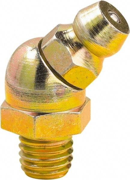 lumax - 45° Head Angle, 1/4-28 Taper Steel Grease Fitting Adapter - 3/8" Hex, 0.81" Overall Height, 0.21" Shank Length - Exact Tool & Supply