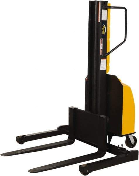 Vestil - 1,500 Lb Capacity, 98" Lift Height, Battery Powered Stacker - 2" Lowered Height, 36" Fork Length, 45" Overall Width - Exact Tool & Supply