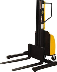 Vestil - 1,500 Lb Capacity, 98" Lift Height, Battery Powered Stacker - 2" Lowered Height, 36" Fork Length, 45" Overall Width - Exact Tool & Supply