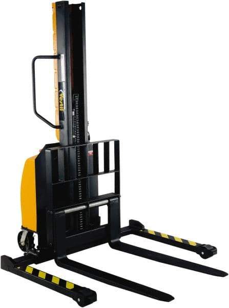 Vestil - 1,000 Lb Capacity, 63" Lift Height, Battery Powered Stacker - 2" Lowered Height, 30" Fork Length, 29" Overall Width - Exact Tool & Supply