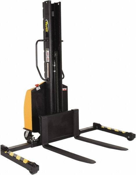 Vestil - 1,500 Lb Capacity, 63" Lift Height, Battery Powered Stacker - 2" Lowered Height, 36" Fork Length, 29-1/2" Overall Width - Exact Tool & Supply