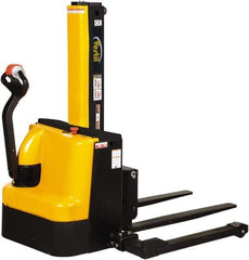 Vestil - 2,500 Lb Capacity, 90" Lift Height, Battery Powered Stacker - 2-1/8" Lowered Height, 42" Fork Length, 58" Overall Width - Exact Tool & Supply