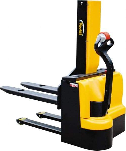 Vestil - 3,000 Lb Capacity, 43" Lift Height, Battery Powered Stacker - 3-3/8" Lowered Height, 42" Fork Length, 31-1/2" Overall Width - Exact Tool & Supply