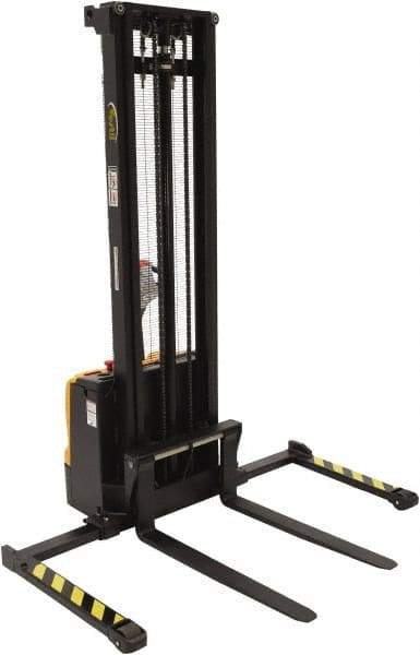 Vestil - 2,200 Lb Capacity, 150" Lift Height, Battery Powered Stacker - 2-1/8" Lowered Height, 42" Fork Length, 56" Overall Width - Exact Tool & Supply