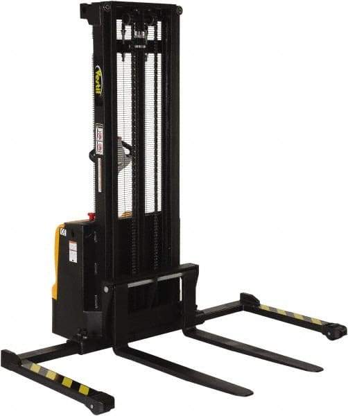 Vestil - 2,200 Lb Capacity, 125" Lift Height, Battery Powered Stacker - 2-1/8" Lowered Height, 42" Fork Length, 50" Overall Width - Exact Tool & Supply