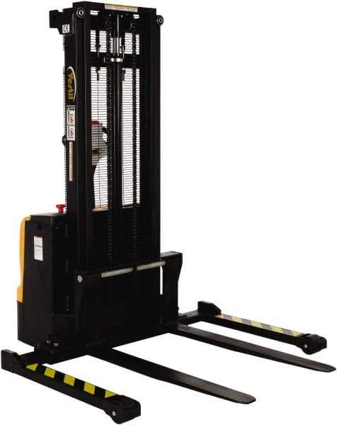 Vestil - 2,200 Lb Capacity, 101" Lift Height, Battery Powered Stacker - 2-1/8" Lowered Height, 42" Fork Length, 58" Overall Width - Exact Tool & Supply