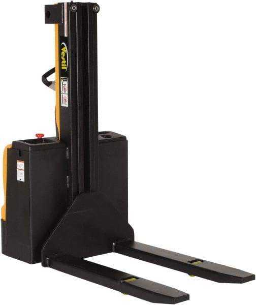 Vestil - 2,200 Lb Capacity, 62" Lift Height, Battery Powered Stacker - 3-3/8" Lowered Height, 42" Fork Length, 32" Overall Width - Exact Tool & Supply